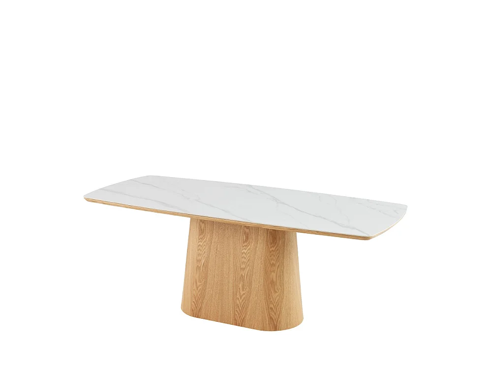 Reno - Table à manger 8 personnes effet marbre et bois - Bois clair