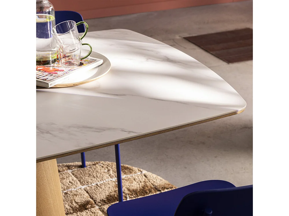Reno - Table à manger 8 personnes effet marbre et bois - Bois clair