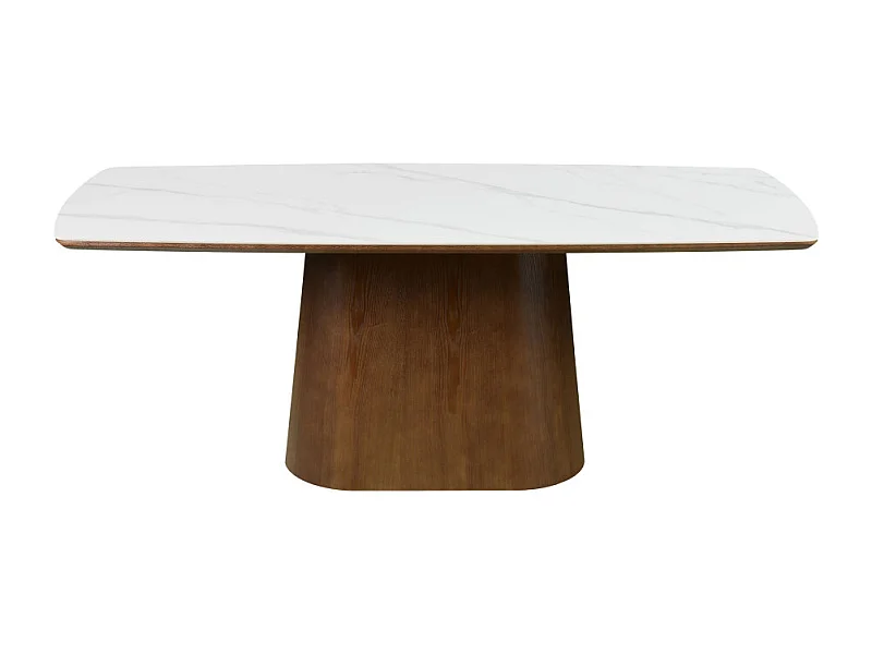 Reno - Table à manger 8 personnes effet marbre et bois - Bois foncé