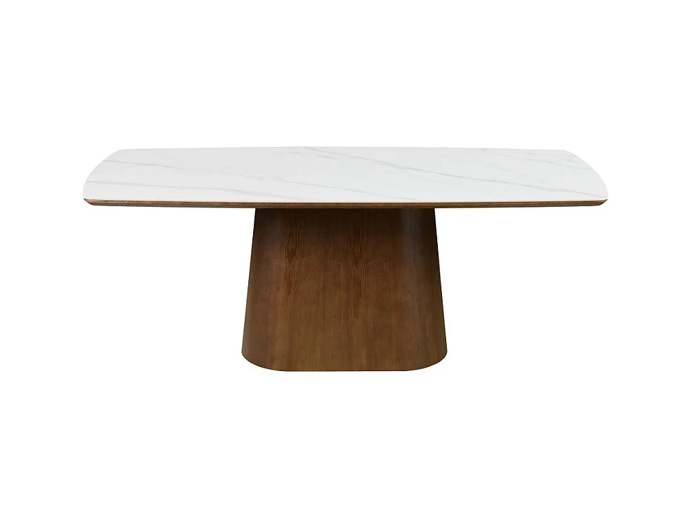 Reno - Table à manger 8 personnes effet marbre et bois - Bois foncé