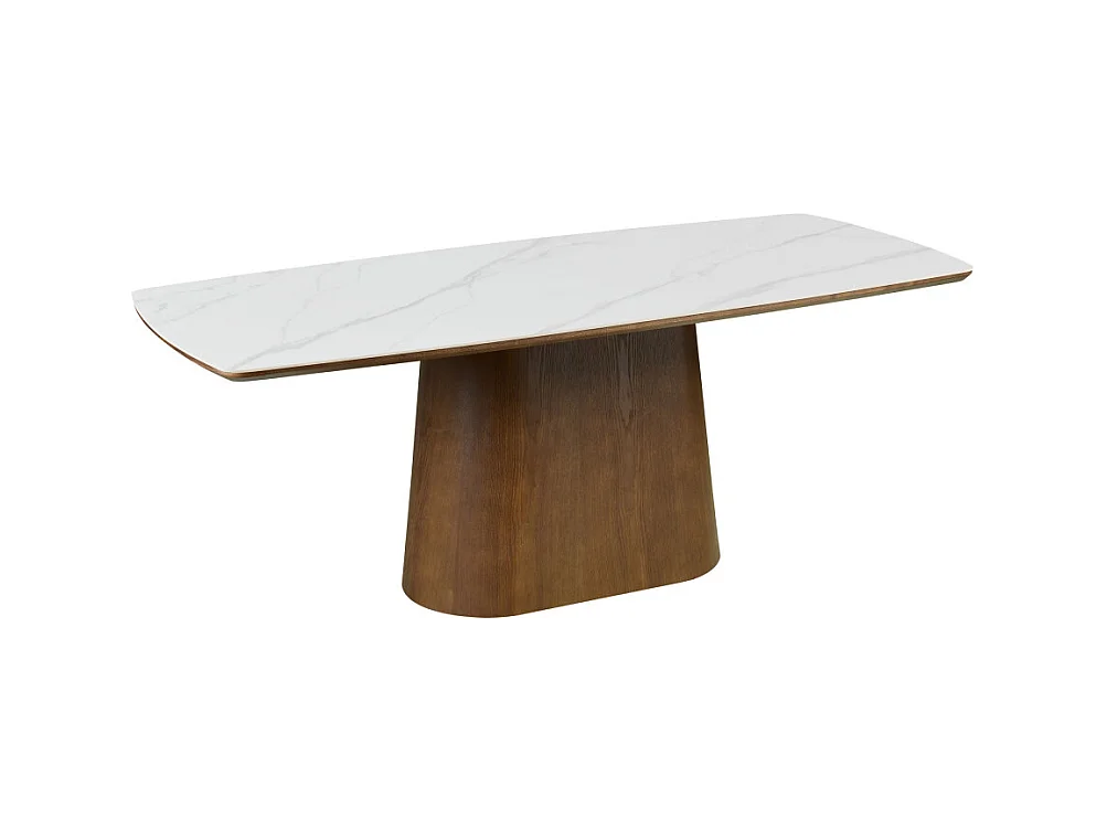 Reno - Table à manger 8 personnes effet marbre et bois - Bois foncé