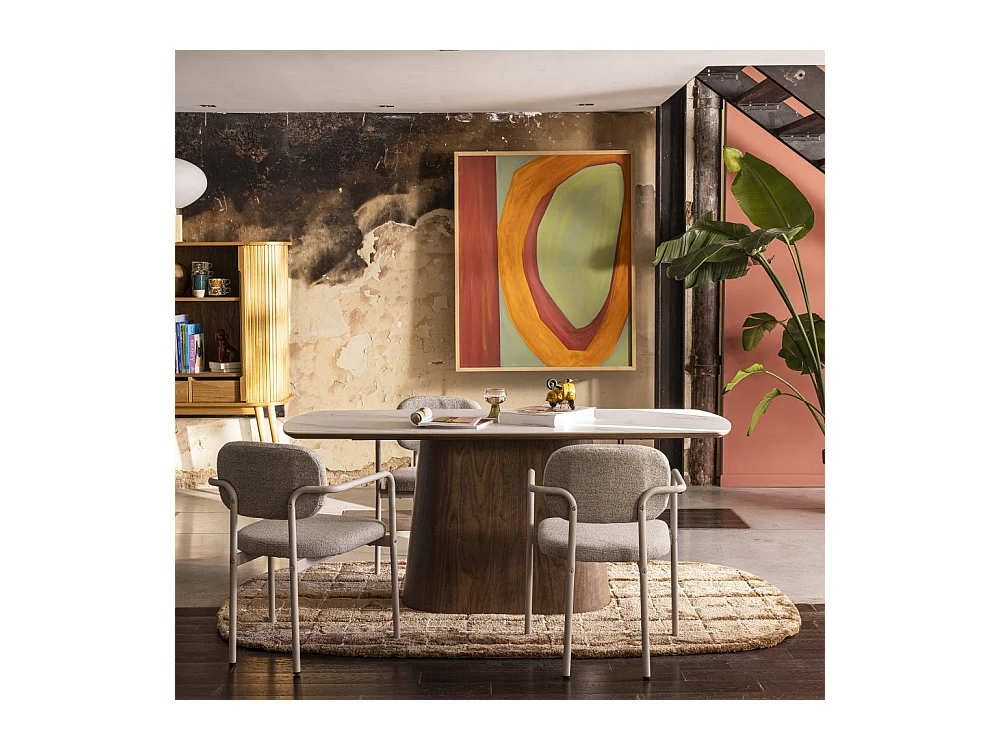 Reno - Table à manger 8 personnes effet marbre et bois - Bois foncé