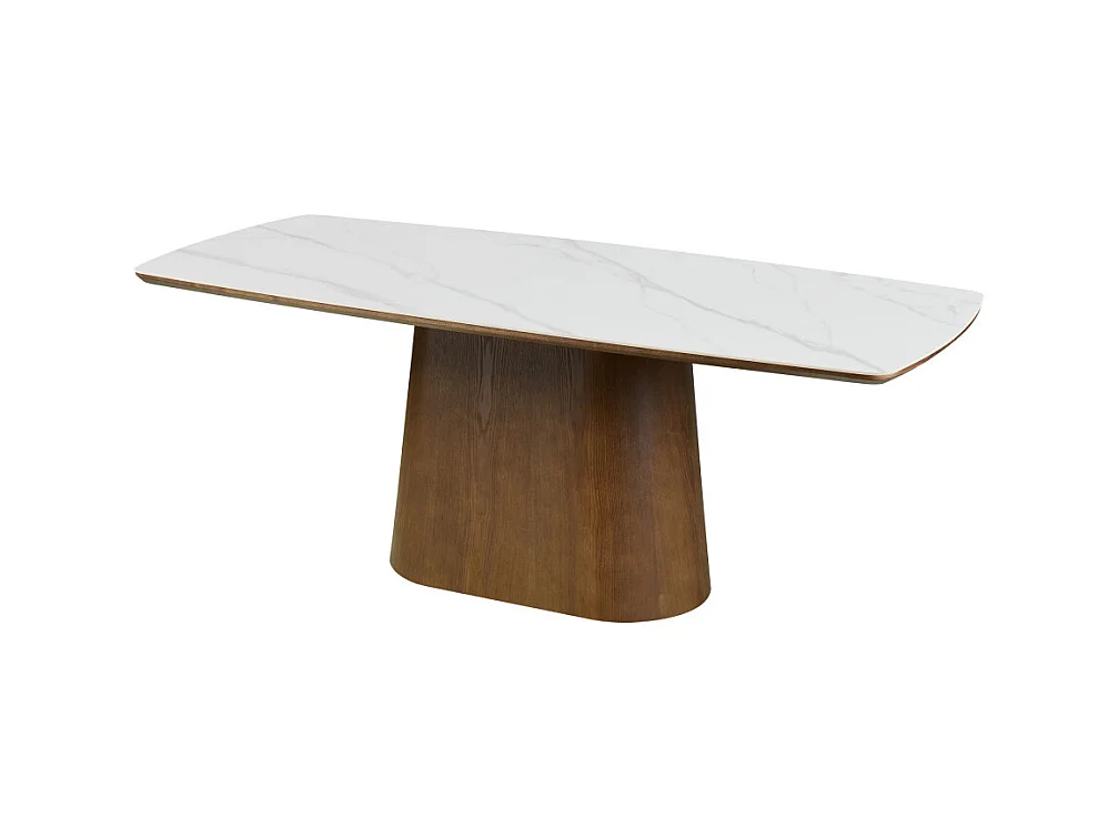 Reno - Table à manger 8 personnes effet marbre et bois - Bois foncé