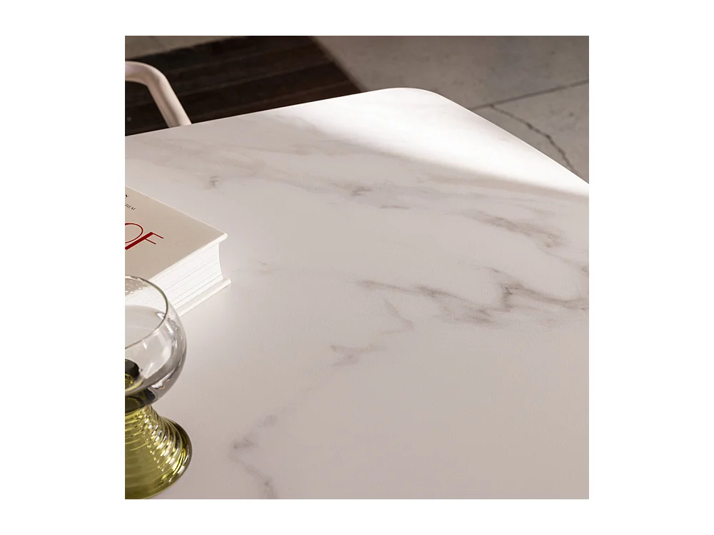 Reno - Table à manger 8 personnes effet marbre et bois - Bois foncé