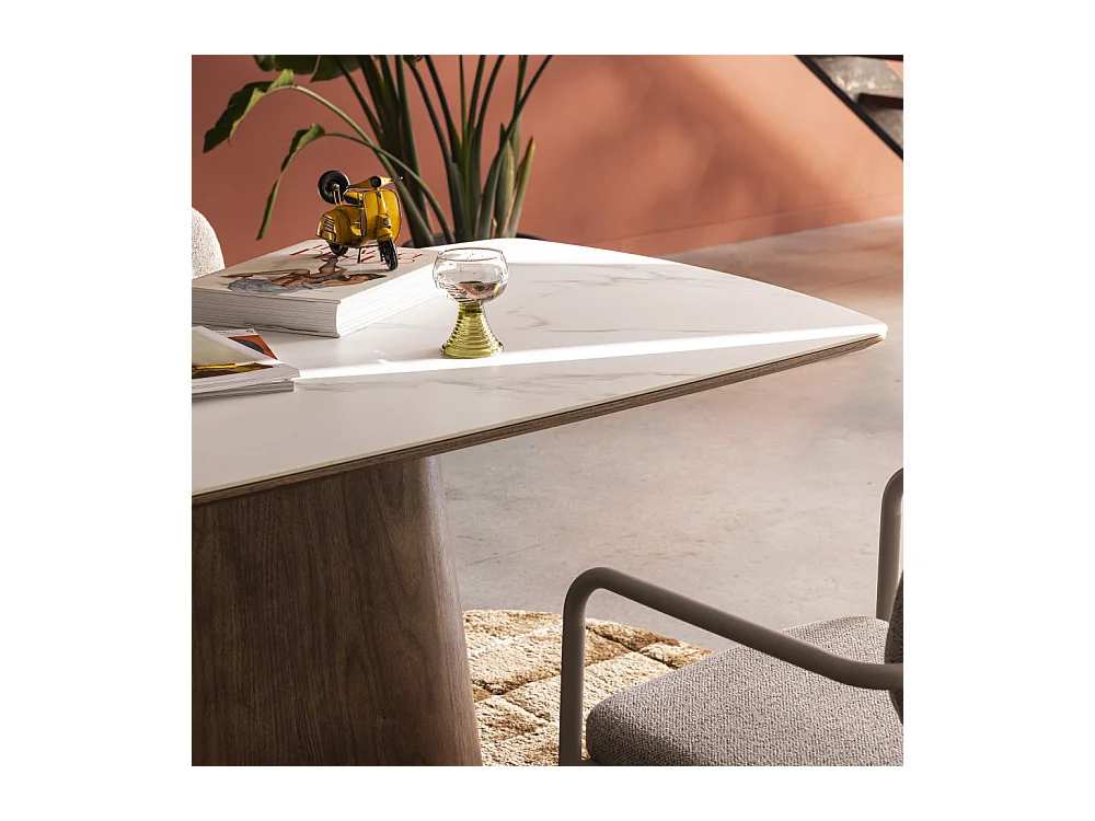 Reno - Table à manger 8 personnes effet marbre et bois - Bois foncé