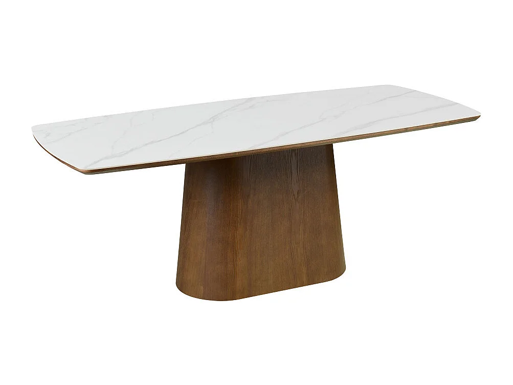 Reno - Table à manger 8 personnes effet marbre et bois - Bois foncé