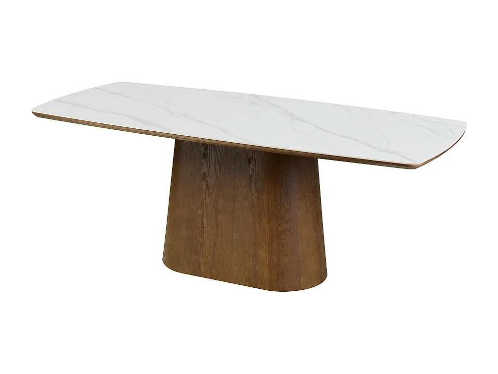 Reno - Table à manger 8 personnes effet marbre et bois - Bois foncé