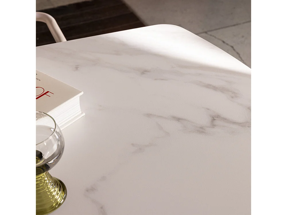 Reno - Table à manger 8 personnes effet marbre et bois - Bois foncé