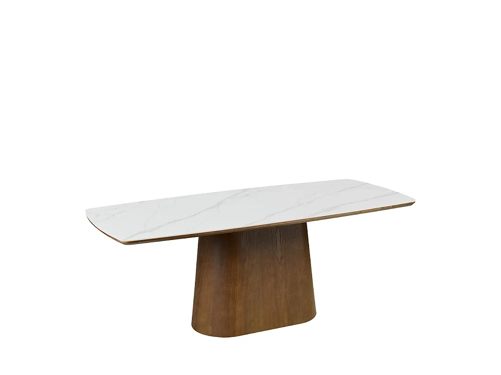 Reno - Table à manger 8 personnes effet marbre et bois - Bois foncé