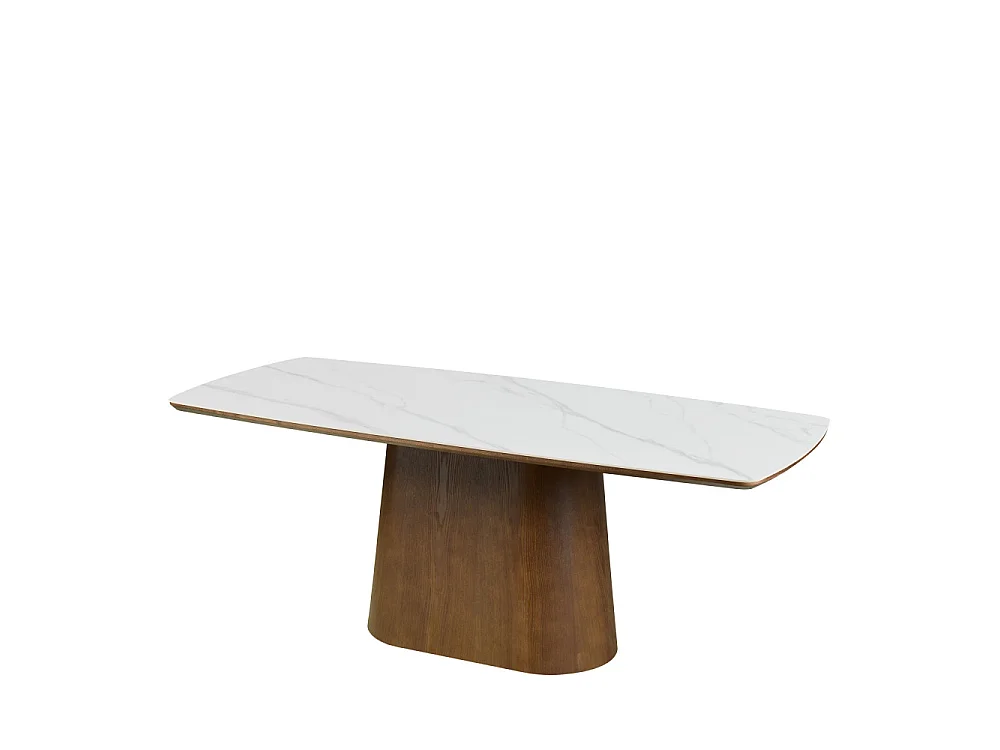 Reno - Table à manger 8 personnes effet marbre et bois - Bois foncé