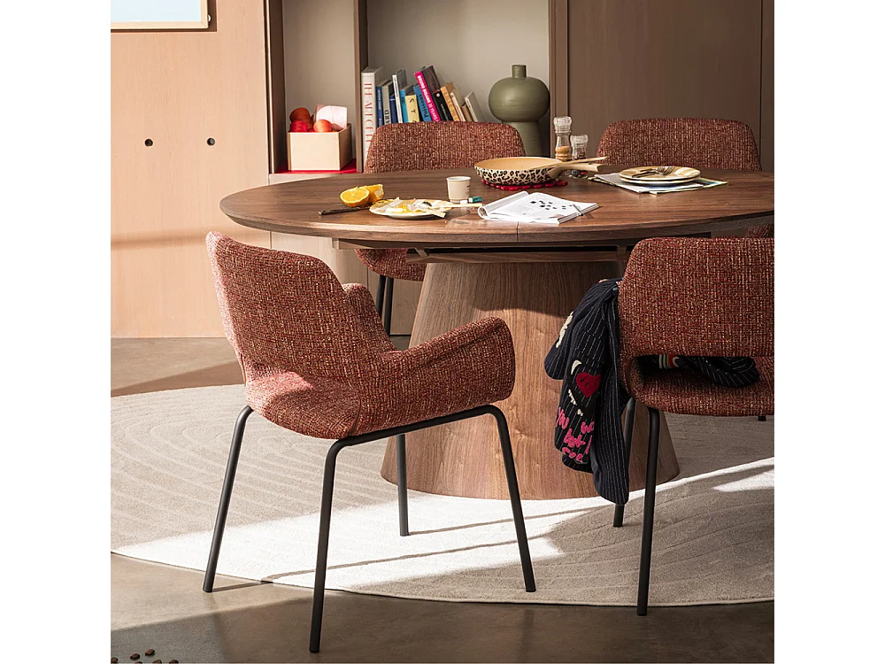 Cami - Table à manger extensible 6 à 8 personnes ovale en bois - Bois foncé