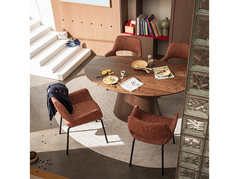 Cami - Table à manger extensible 6 à 8 personnes ovale en bois - Bois foncé