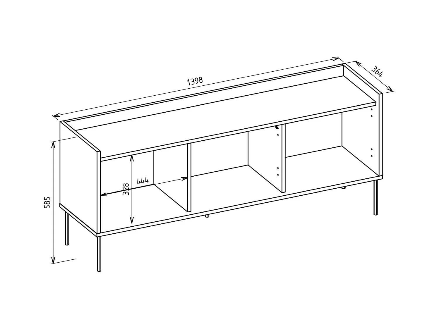 TV-Schrank 3-türig – 140 cm – Weiß / Holzoptik Eiche – TOVI