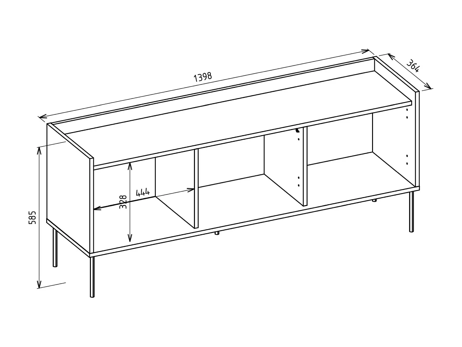 TV-Schrank 3-türig – 140 cm – Weiß / Holzoptik Eiche – TOVI