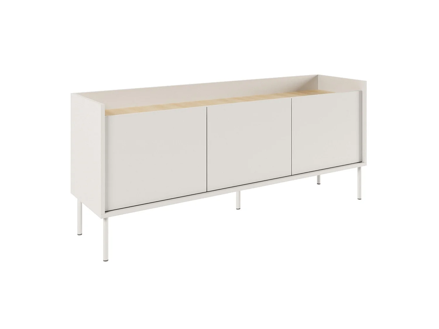 Meuble TV 3 portes – blanc / couleur chêne linberg– 140 cm – TOVI