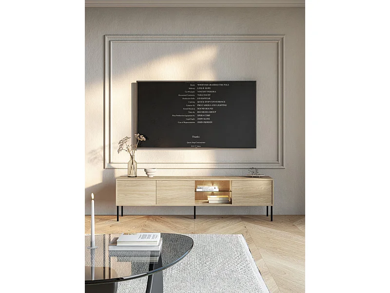 Meuble TV 3 portes avec LED – couleur chêne – 175 cm – MODITY