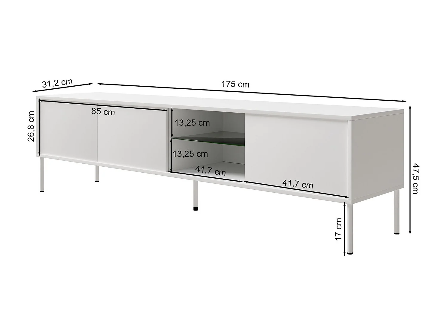 Meuble TV 3 portes avec LED – couleur chêne – 175 cm – MODITY