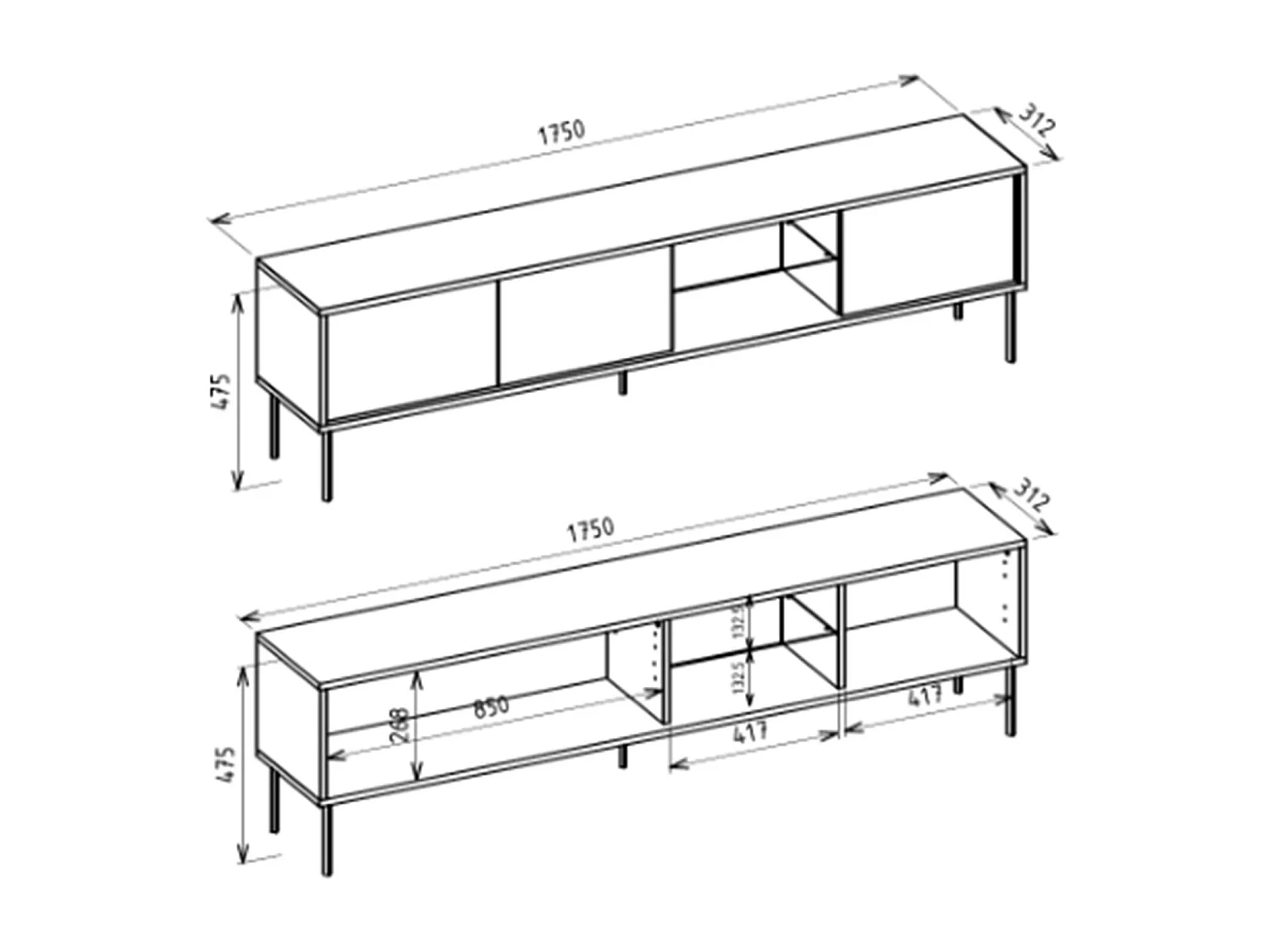 Meuble TV 3 portes avec LED – couleur chêne – 175 cm – MODITY