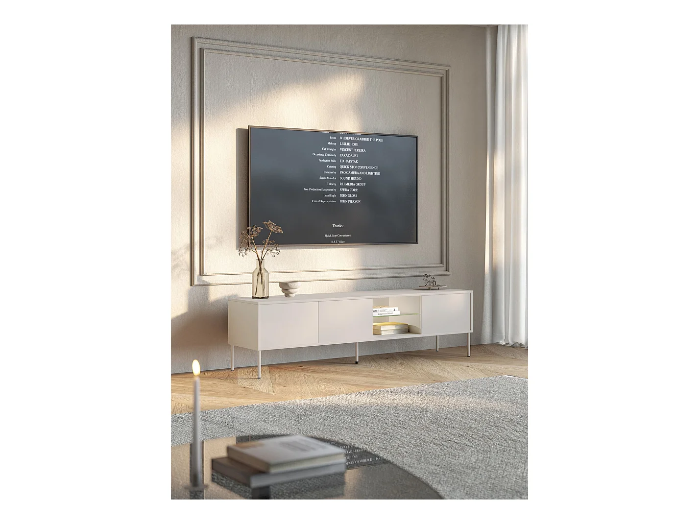 Meuble TV 3 portes avec LED – gris cachemire – 175 cm – MODITY