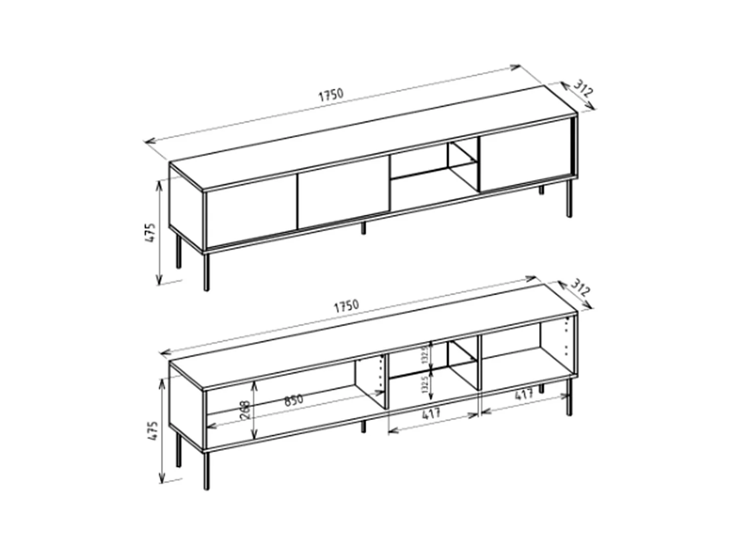 Meuble TV 3 portes avec LED – gris cachemire – 175 cm – MODITY