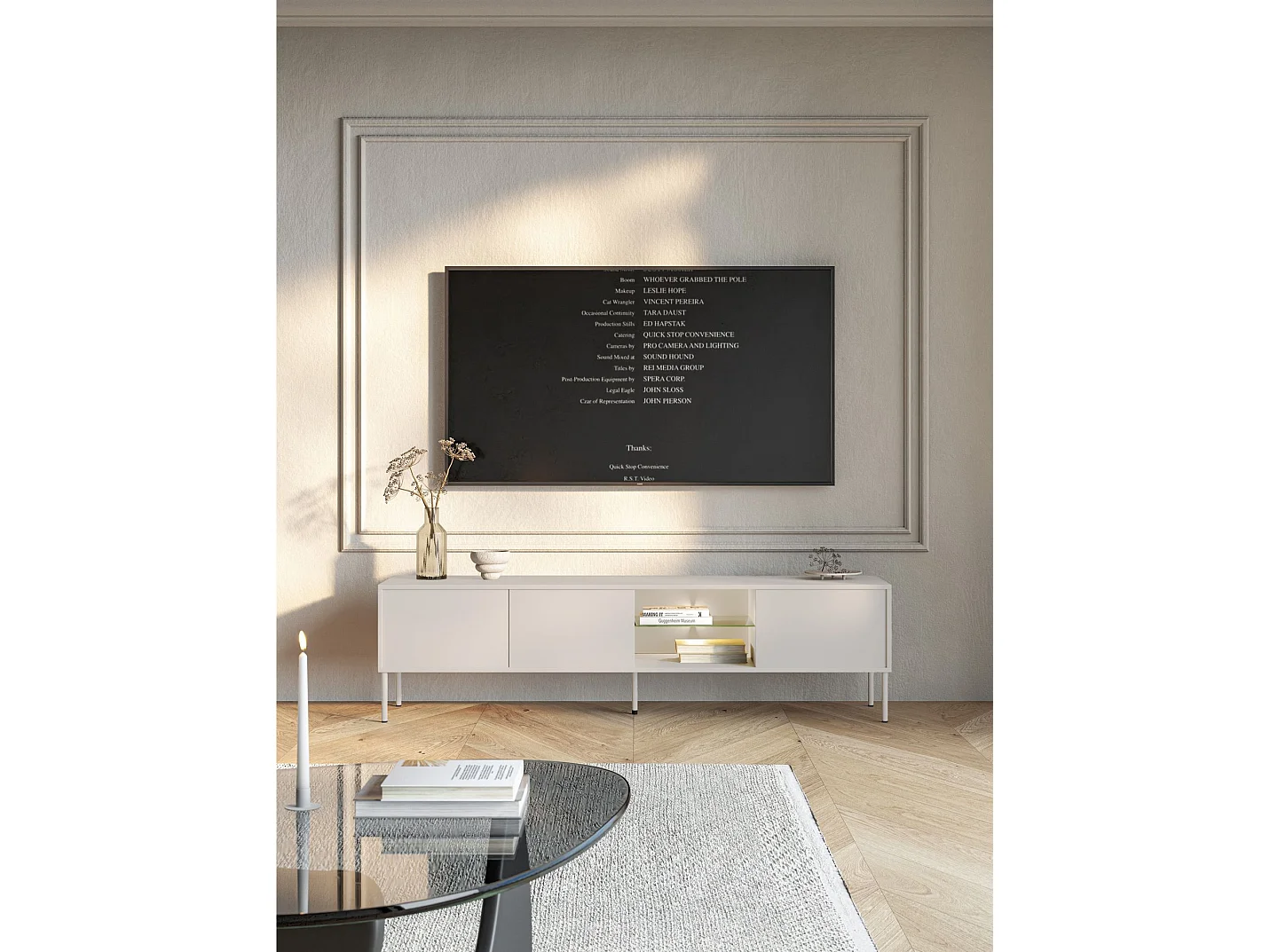 Meuble TV 3 portes avec LED – gris cachemire – 175 cm – MODITY