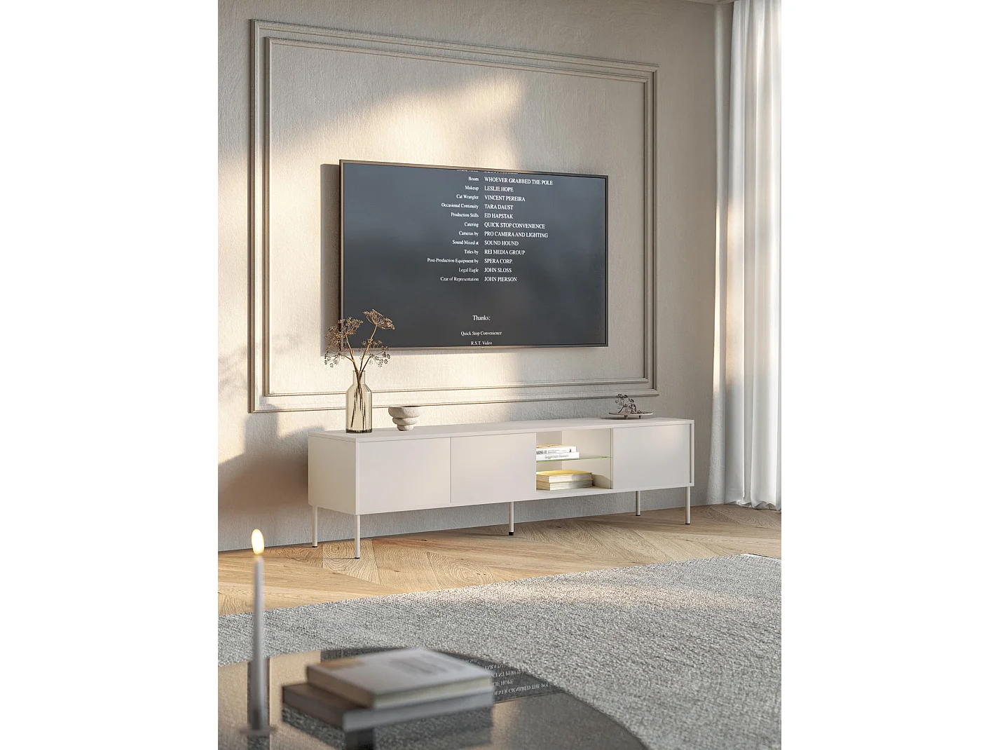 Meuble TV 3 portes avec LED – gris cachemire – 175 cm – MODITY