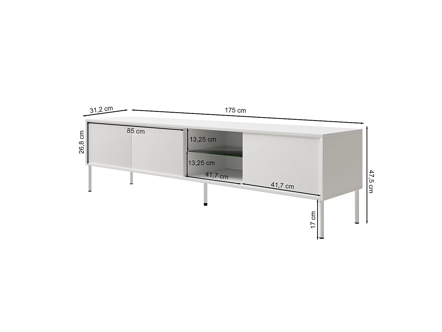 Meuble TV 3 portes avec LED – gris cachemire – 175 cm – MODITY