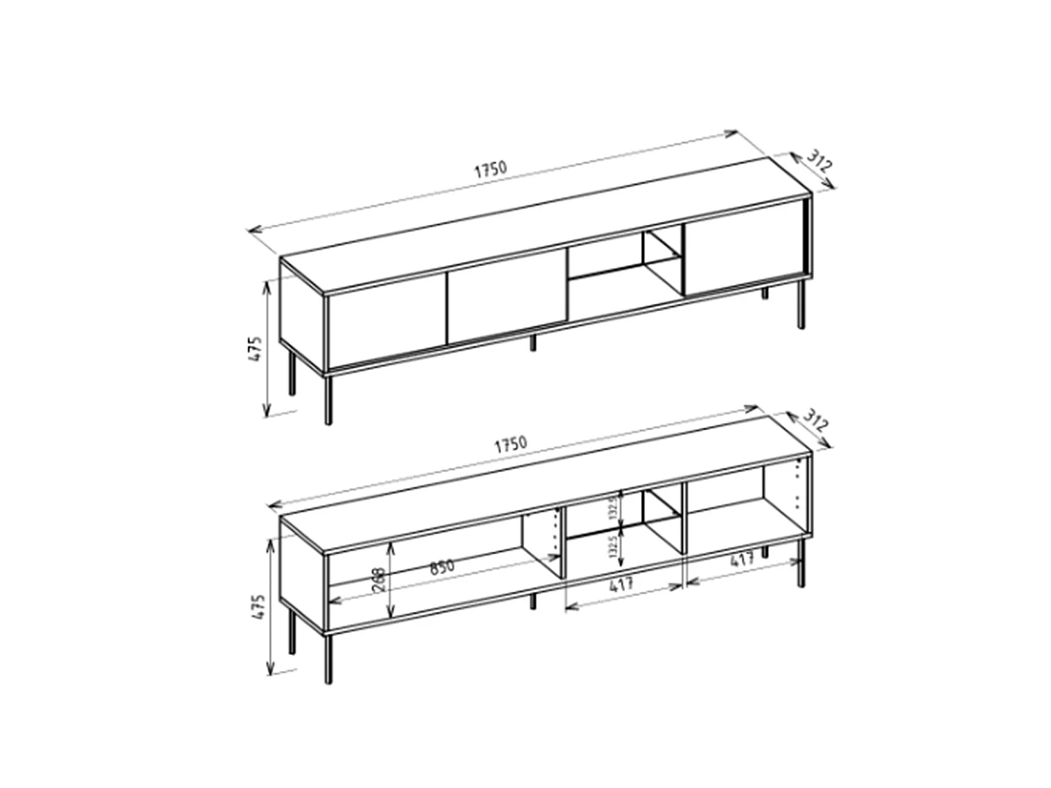 Meuble TV 3 portes avec LED – gris cachemire – 175 cm – MODITY