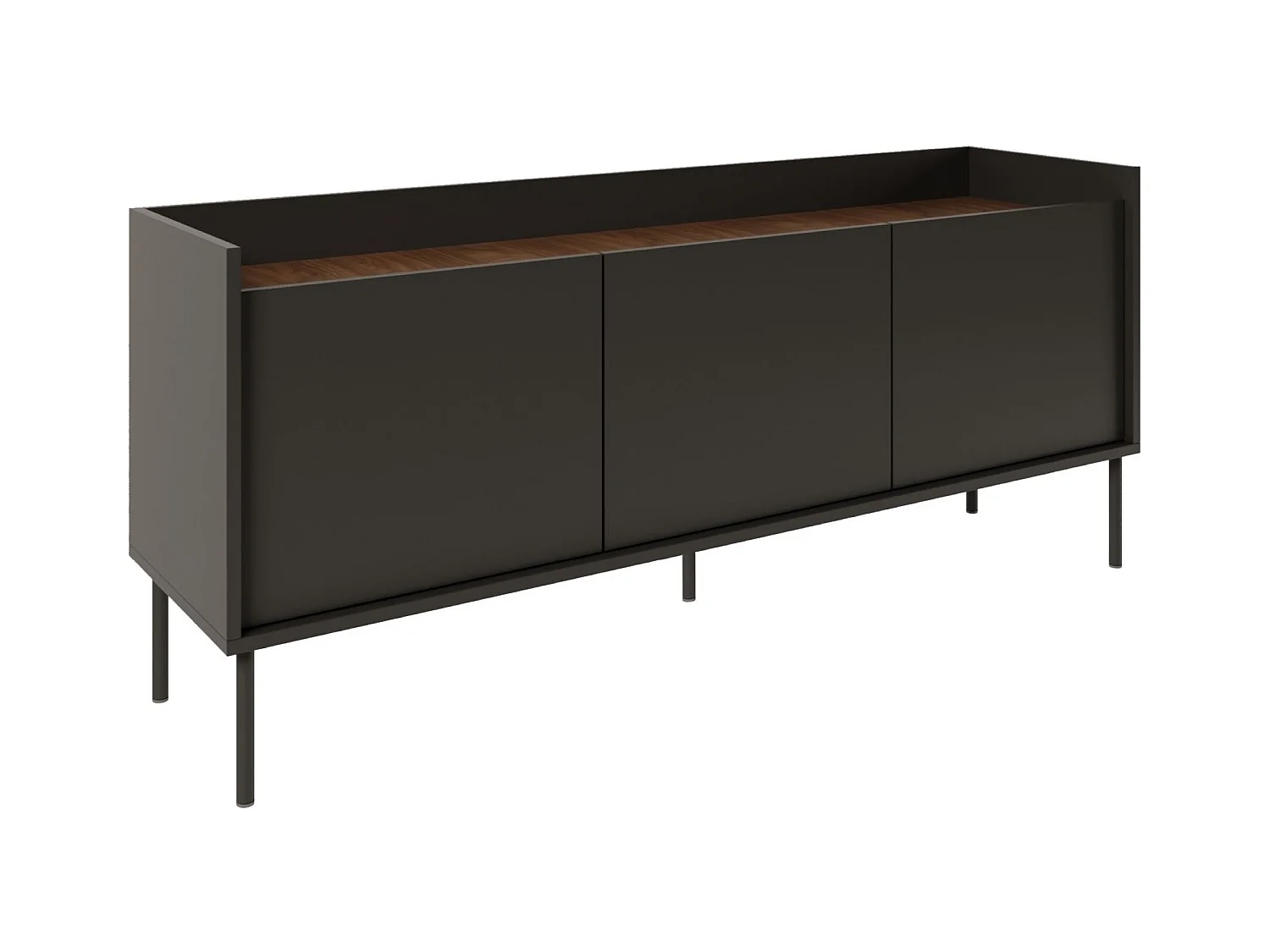 TV-Schrank 3-türig – 140 cm – Schwarz / Holzoptik Nussbaum – TOVI