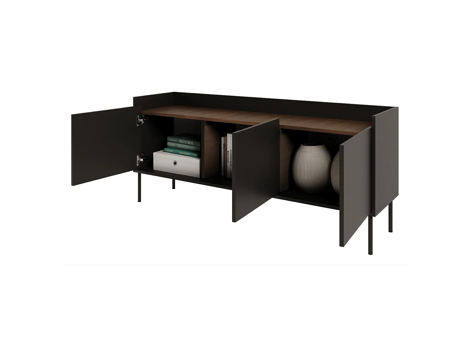 Meuble TV 3 portes – noir / couleur Noyer du Wisconsin– 140 cm – TOVI