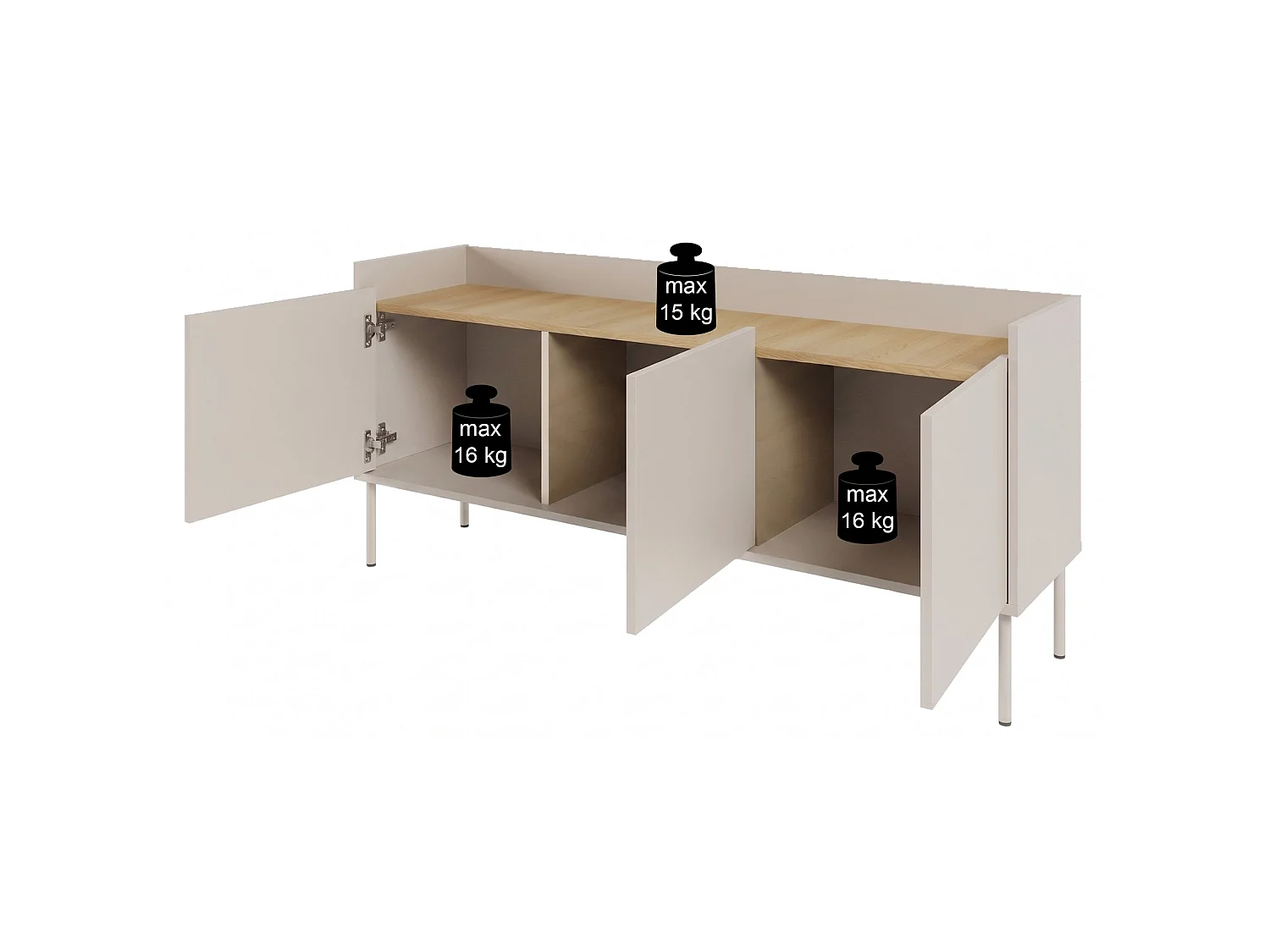 Meuble TV 3 portes – noir / couleur Noyer du Wisconsin– 140 cm – TOVI