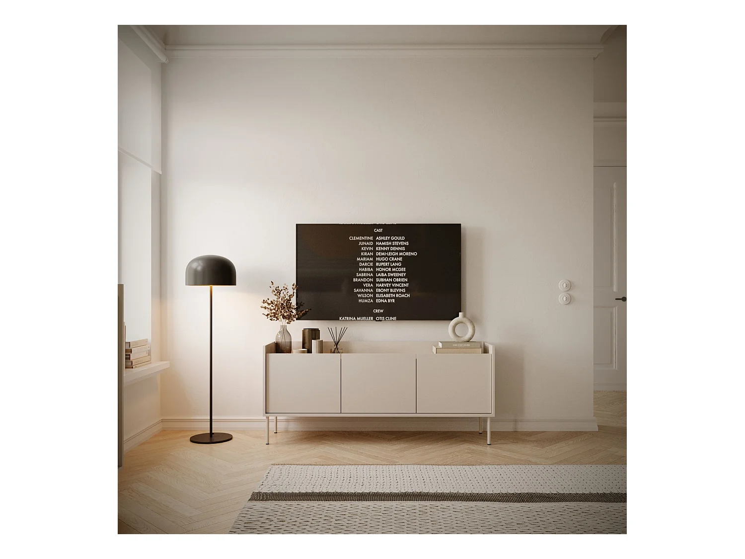 Meuble TV 3 portes – cachemire / couleur chêne Lindberg– 140 cm – TOVI