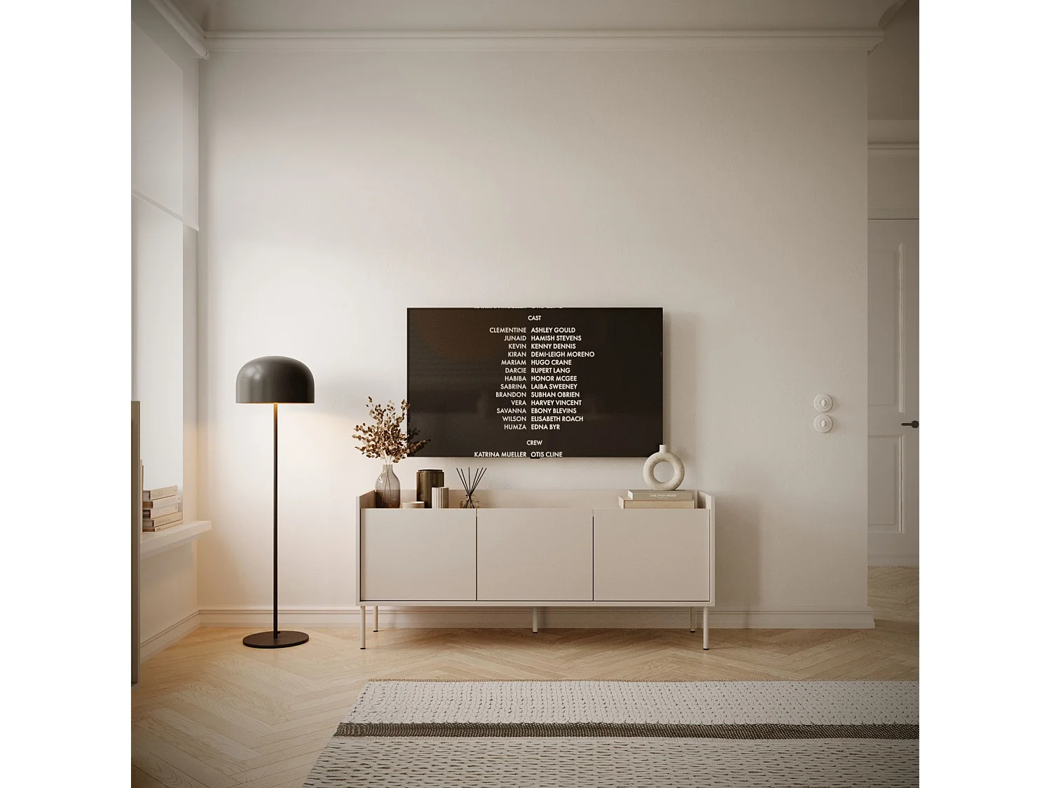 Meuble TV 3 portes – cachemire / couleur chêne Lindberg– 140 cm – TOVI