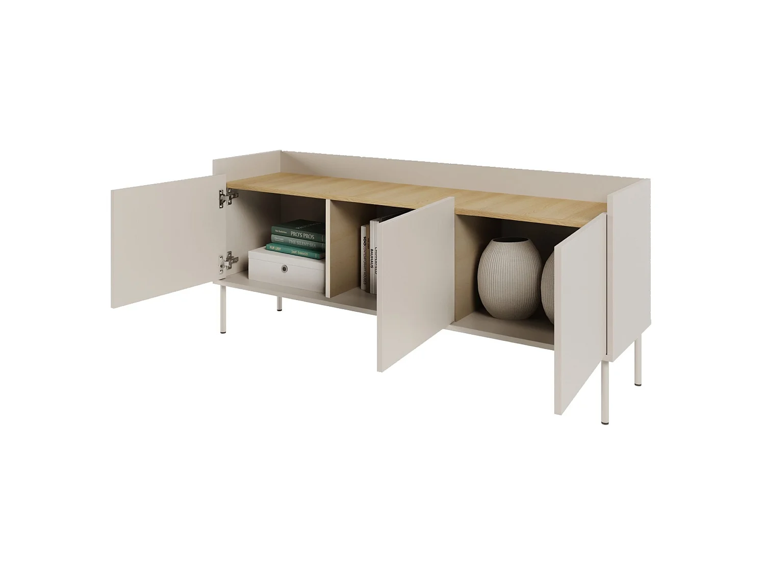 Meuble TV 3 portes – cachemire / couleur chêne Lindberg– 140 cm – TOVI