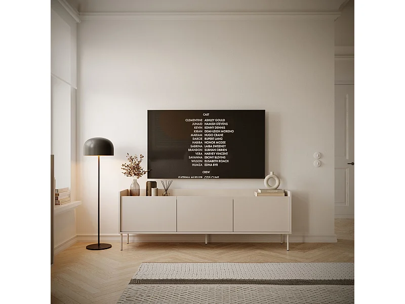 TV-Schrank 3-türig – 175 cm – Kaschmirgrau / Holzoptik Eiche – TOVI