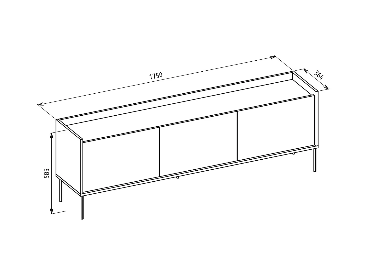 TV-Schrank 3-türig – 175 cm – Kaschmirgrau / Holzoptik Eiche – TOVI