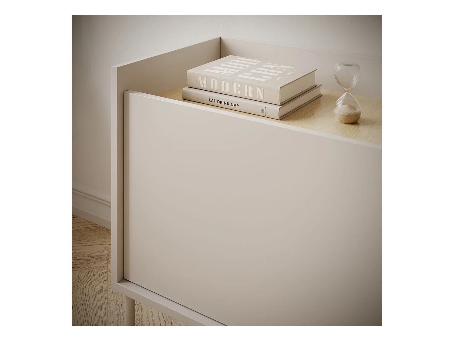 TV-Schrank 3-türig – 175 cm – Kaschmirgrau / Holzoptik Eiche – TOVI