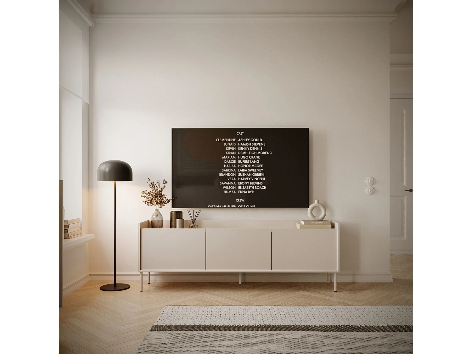 Meuble TV 3 portes – cachemire / couleur chêne Lindberg– 175 cm – TOVI