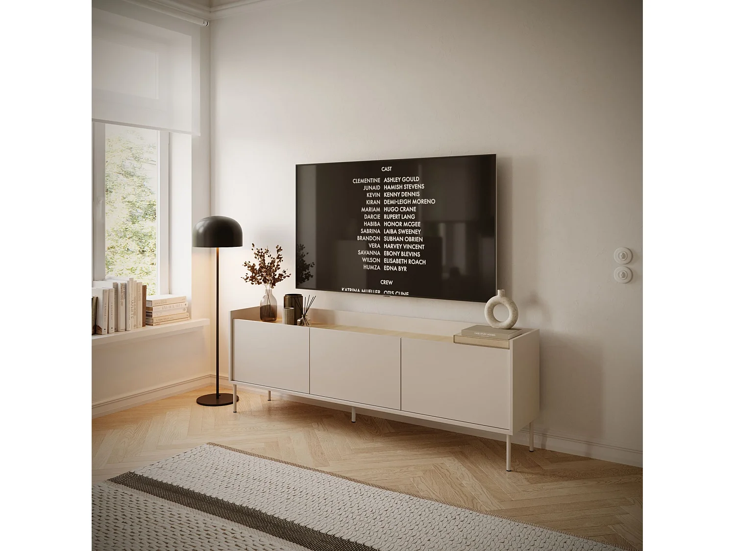 Meuble TV 3 portes – cachemire / couleur chêne Lindberg– 175 cm – TOVI
