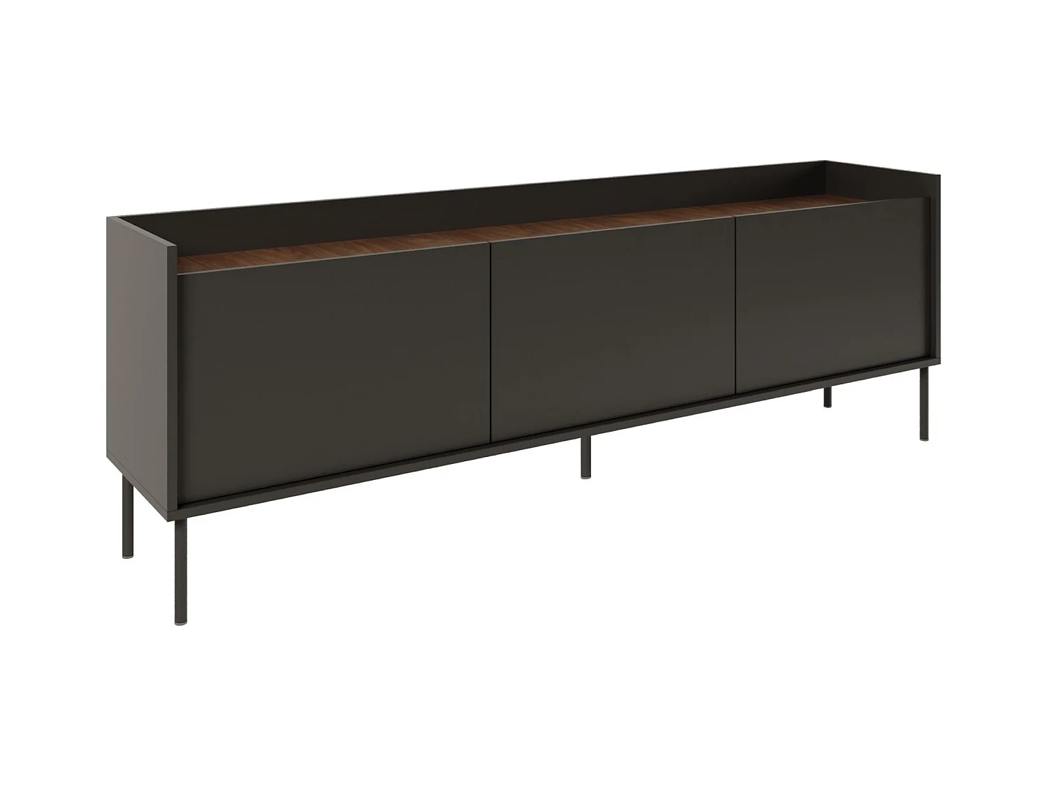 TV-Schrank 3-türig – 175 cm – Schwarz / Holzoptik Nussbaum – TOVI