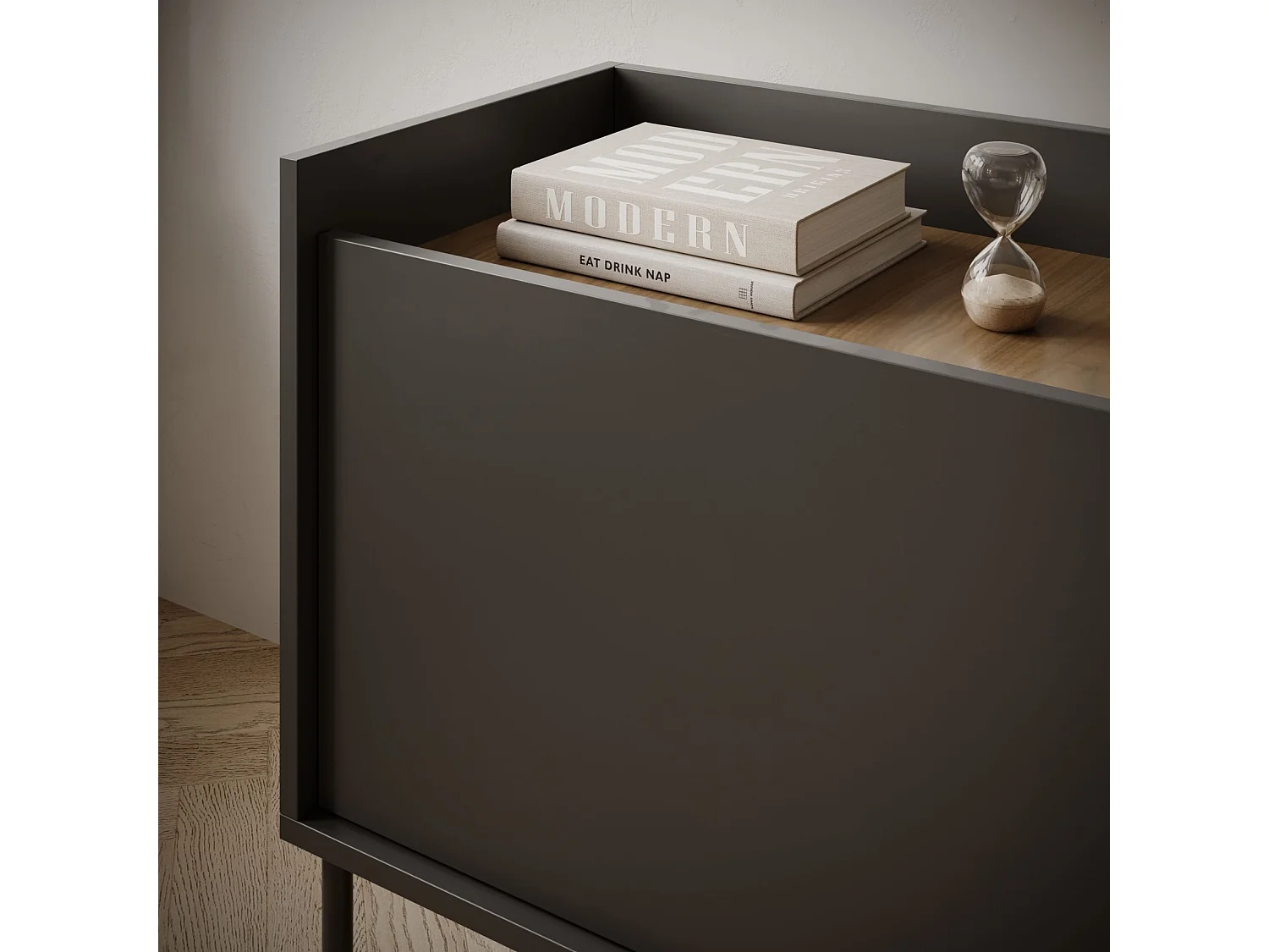 TV-Schrank 3-türig – 175 cm – Schwarz / Holzoptik Nussbaum – TOVI