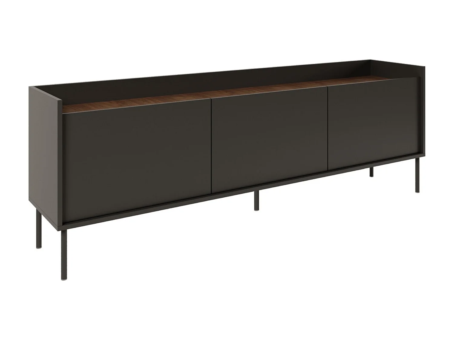 Meuble TV 3 portes – noir / couleur Noyer du Wisconsin– 175 cm – TOVI