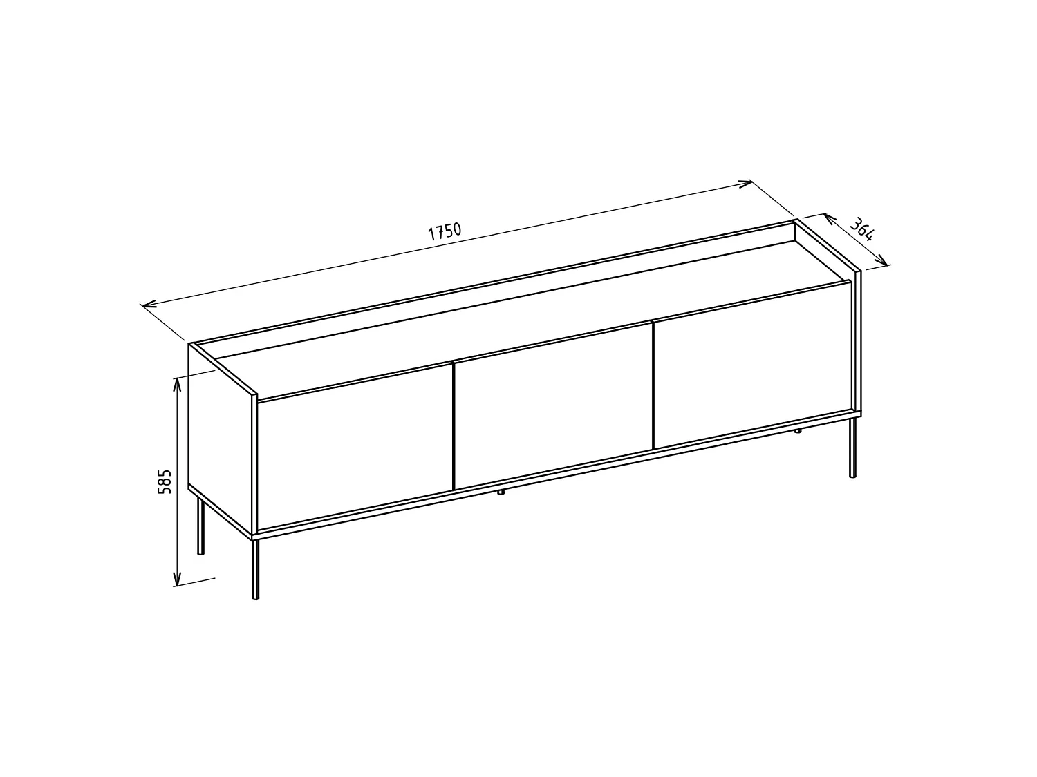 Meuble TV 3 portes – noir / couleur Noyer du Wisconsin– 175 cm – TOVI