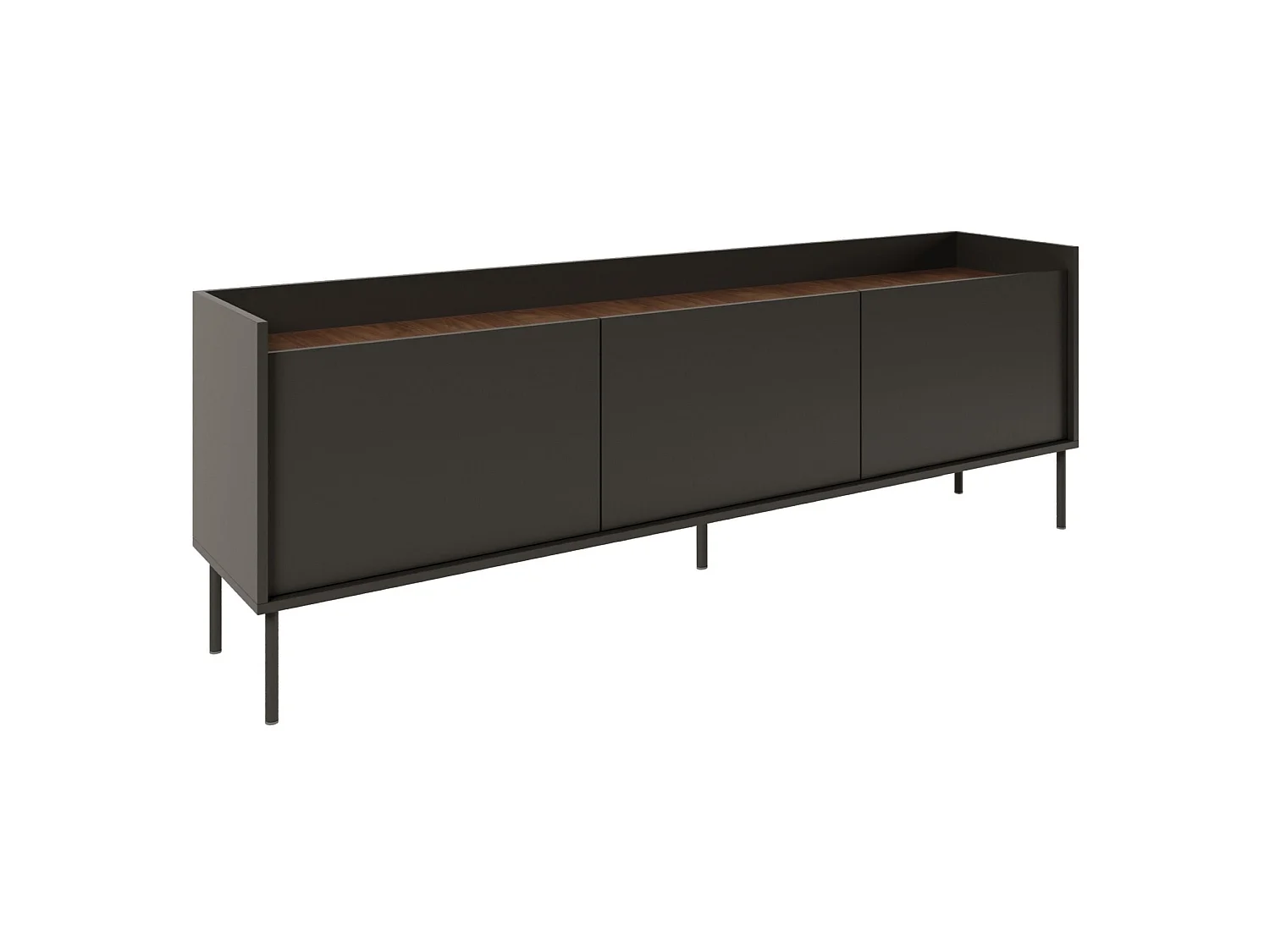 Meuble TV 3 portes – noir / couleur Noyer du Wisconsin– 175 cm – TOVI