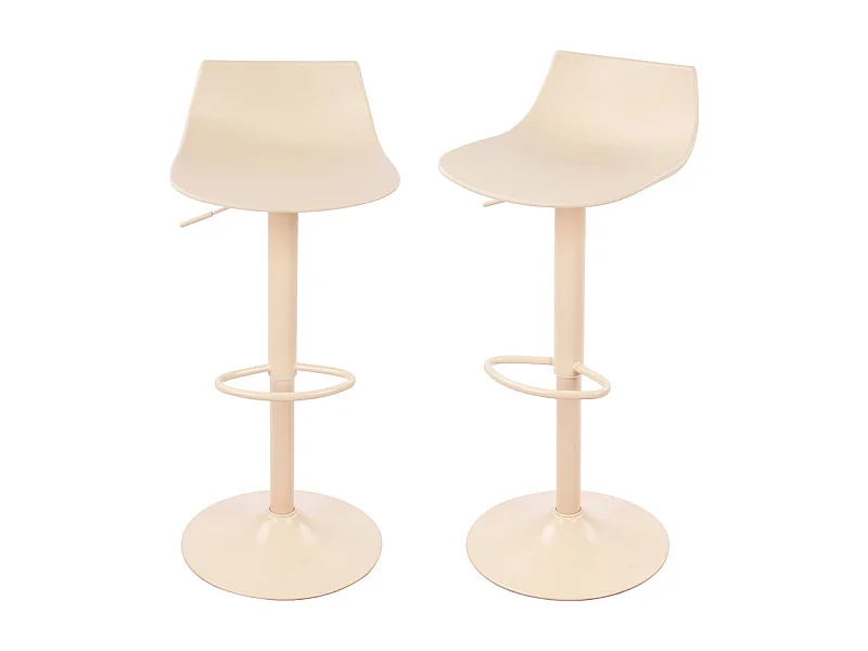 Heribo - Lot de 2 chaises de bar réglables en plastique et métal H58-79cm - Beige