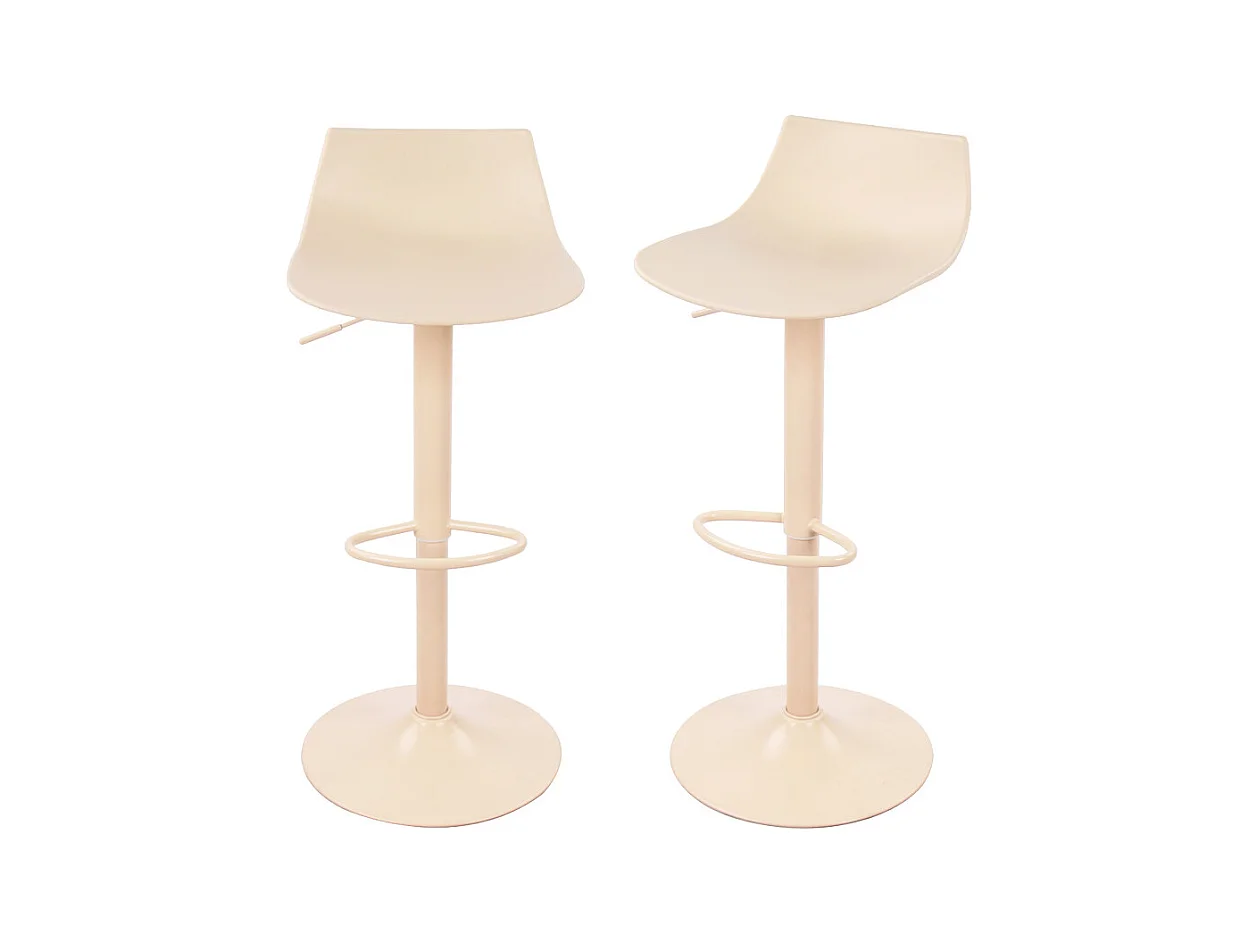Heribo - Lot de 2 chaises de bar réglables en plastique et métal H58-79cm - Beige
