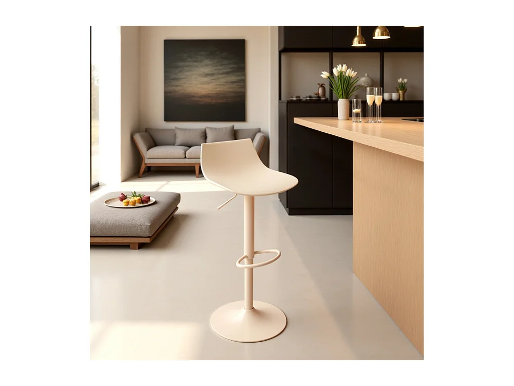 Heribo - Lot de 2 chaises de bar réglables en plastique et métal H58-79cm - Beige