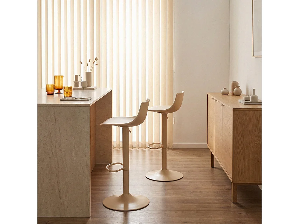 Heribo - Lot de 2 chaises de bar réglables en plastique et métal H58-79cm - Beige