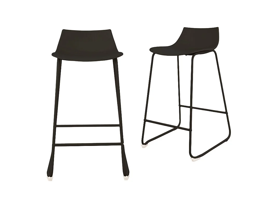 Lamer - Lot de 4 chaises de bar en plastique et métal H66cm - Noir