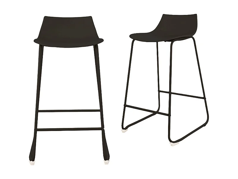 Lamer - Lot de 4 chaises de bar en plastique et métal H66cm - Noir